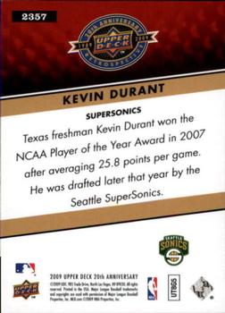 2009 Upper Deck 20th Anniversary #2357 Kevin Durant Back