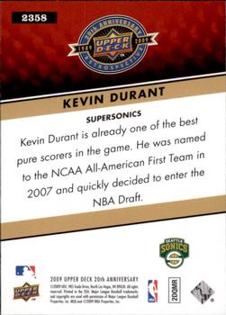 2009 Upper Deck 20th Anniversary #2358 Kevin Durant Back