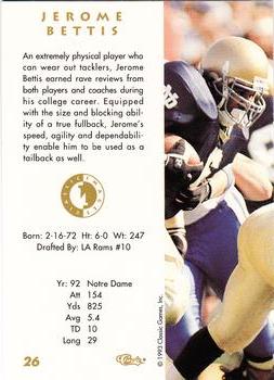 1993-94 Classic Images Four Sport #26 Jerome Bettis Back