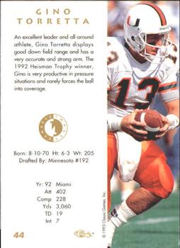 1993-94 Classic Images Four Sport #44 Gino Torretta Back