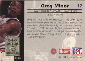1994 Signature Rookies Gold Standard #12 Greg Minor Back