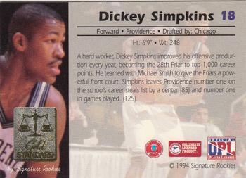 1994 Signature Rookies Gold Standard #18 Dickey Simpkins Back