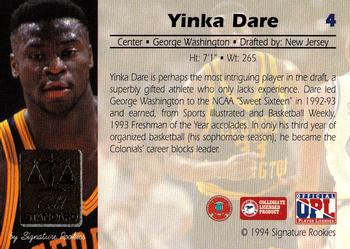 1994 Signature Rookies Gold Standard #4 Yinka Dare Back