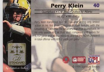1994 Signature Rookies Gold Standard #40 Perry Klein Back