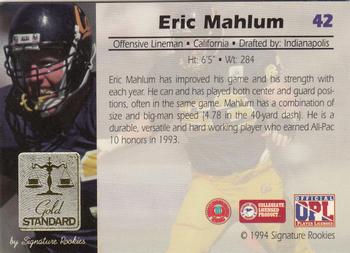 1994 Signature Rookies Gold Standard #42 Eric Mahlum Back