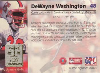 1994 Signature Rookies Gold Standard #48 Dewayne Washington Back