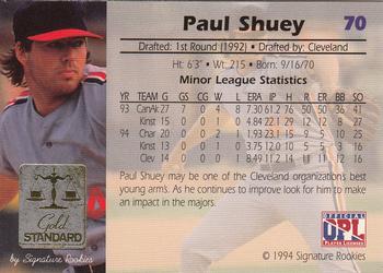 1994 Signature Rookies Gold Standard #70 Paul Shuey Back
