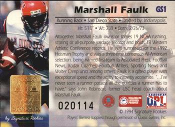 1994 Signature Rookies Gold Standard - Gold Signature #GS1 Marshall Faulk Back