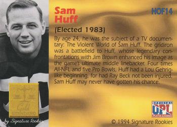 1994 Signature Rookies Gold Standard - Hall of Fame #HOF14 Sam Huff Back