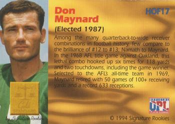1994 Signature Rookies Gold Standard - Hall of Fame #HOF17 Don Maynard Back