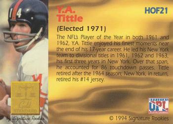 1994 Signature Rookies Gold Standard - Hall of Fame #HOF21 Y.A. Tittle Back