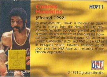 1994 Signature Rookies Gold Standard - Hall of Fame Autographs #HOF11 Connie Hawkins Back