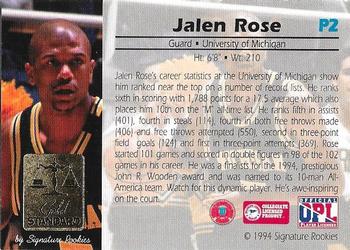1994 Signature Rookies Gold Standard - Promos #P2 Jalen Rose Back