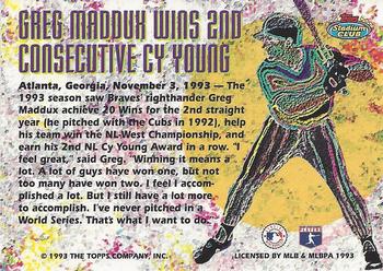 1993 Stadium Club Members Only #NNO Greg Maddux Back