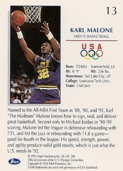 1992 Impel Olympicards: 1992 U.S. Olympic Hopefuls #13 Karl Malone Back
