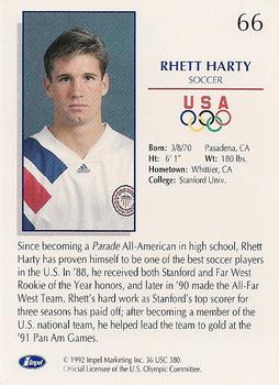 1992 Impel Olympicards: 1992 U.S. Olympic Hopefuls #66 Rhett Harty Back
