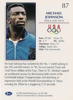 1992 Impel Olympicards: 1992 U.S. Olympic Hopefuls #87 Michael Johnson Back