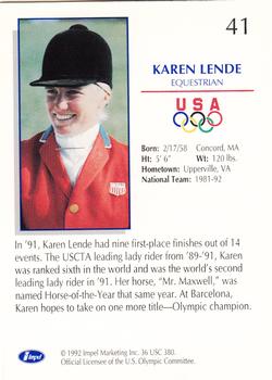 1992 Impel Olympicards: 1992 U.S. Olympic Hopefuls #41 Karen Lende Back