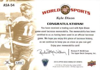2010 Upper Deck World of Sports - All-Sport Apparel Memorabilia #ASA-54 Kyle Dixon Back