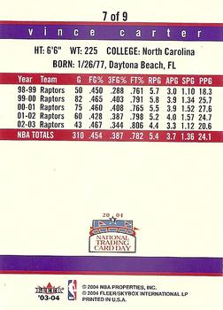 2004 National Trading Card Day #7 Vince Carter Back