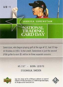 2004 National Trading Card Day #UD-1 Annika Sorenstam Back