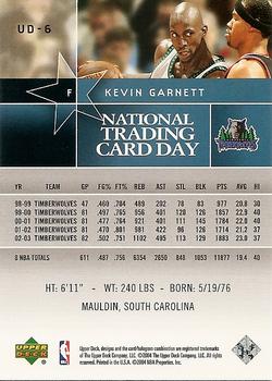 2004 National Trading Card Day #UD-6 Kevin Garnett Back