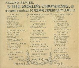 1888 Allen & Ginter World's Champions (N43) #NNO C.A.J. Queckberner Back