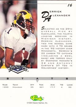 1994-95 Classic Assets #16 Derrick Alexander Back