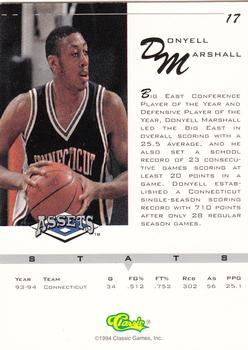 1994-95 Classic Assets #17 Donyell Marshall Back