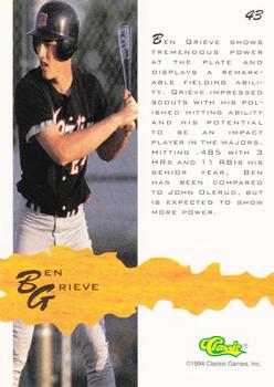 1994-95 Classic Assets #43 Ben Grieve Back