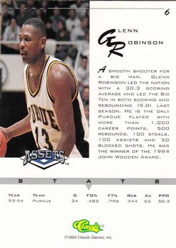 1994-95 Classic Assets #6 Glenn Robinson Back