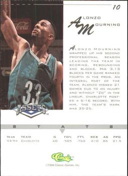 1994-95 Classic Assets #10 Alonzo Mourning Back