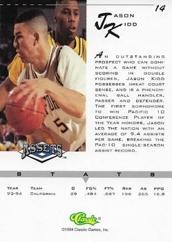 1994-95 Classic Assets #14 Jason Kidd Back