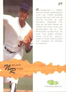 1994-95 Classic Assets #29 Nolan Ryan Back