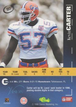 1996 Classic Visions #80 Kevin Carter Back