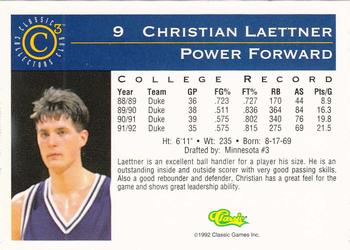 1992-93 Classic C3 #9 Christian Laettner Back