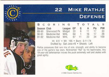 1992-93 Classic C3 #22 Mike Rathje Back