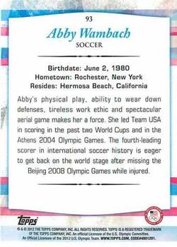 2012 Topps U.S. Olympic Team & Hopefuls #93 Abby Wambach Back