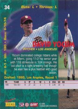 1995 Signature Rookies Tetrad - Autographs #34 David Yocum Back