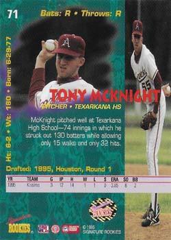 1995 Signature Rookies Tetrad - Autographs #71 Tony McKnight Back