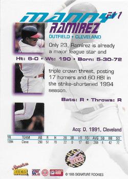 1995 Signature Rookies Tetrad - SR Force Autographs #F11 Manny Ramirez Back