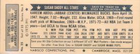 1975 Nabisco Sugar Daddy #25 Kareem Abdul-Jabbar Back