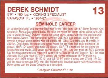 1990-91 Collegiate Collection Florida State Seminoles #13 Derek Schmidt Back