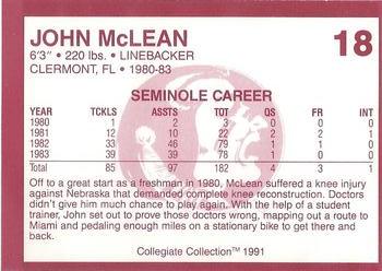 1990-91 Collegiate Collection Florida State Seminoles #18 John McLean Back
