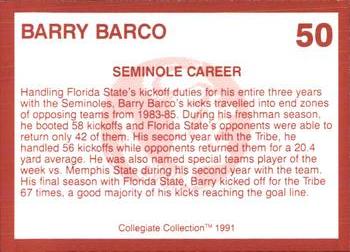 1990-91 Collegiate Collection Florida State Seminoles #50 Barry Barco Back