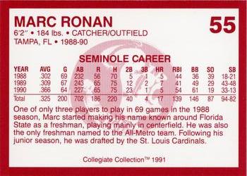 1990-91 Collegiate Collection Florida State Seminoles #55 Marc Ronan Back