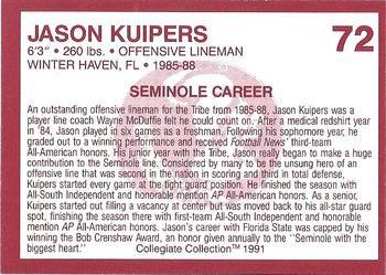 1990-91 Collegiate Collection Florida State Seminoles #72 Jason Kuipers Back