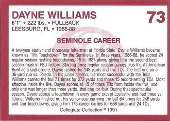 1990-91 Collegiate Collection Florida State Seminoles #73 Dayne Williams Back