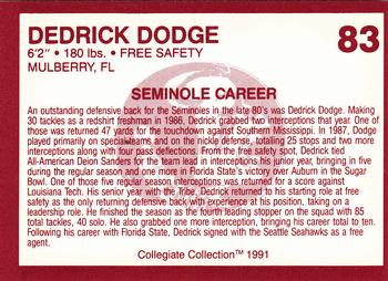 1990-91 Collegiate Collection Florida State Seminoles #83 Dedrick Dodge Back