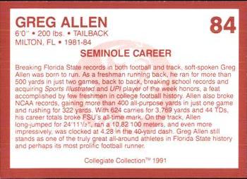 1990-91 Collegiate Collection Florida State Seminoles #84 Greg Allen Back
